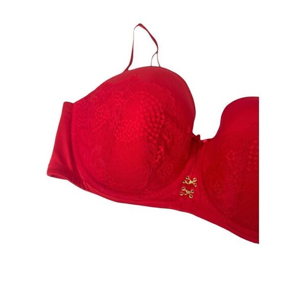 Cacique lace push‎ up Boost strapless bra Size 40F red - Picture 2 of 9